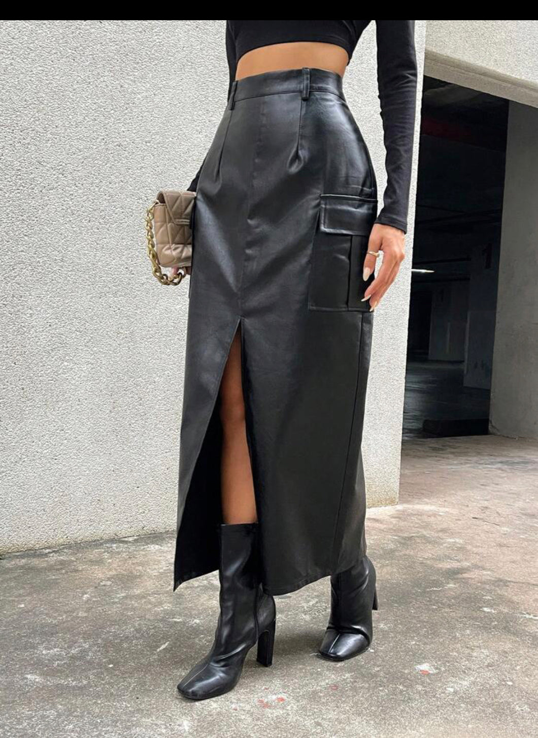 SOLD OUT -High Waist PU Leather Skirt