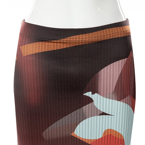 Vintage Sunrise Print Pencil Skirt