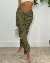 Solid Runched Leg Drawstring Pants