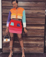 Multicolor Cropped Sweater Skirt Set