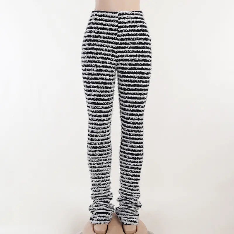 STRIPED HIGH WAIST STACKED PANTS