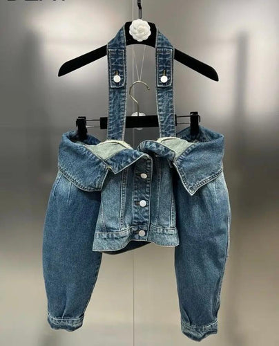 OFF SHOULDER HALTER DENIM JACKET